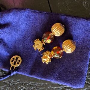 Tory Burch Gold and Brown Drop Earrings